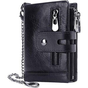 Genuine Leather Bifold Purse for Men with ID Window and Zip Coin Pocket